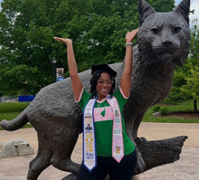 Load image into Gallery viewer, "Alpha Kappa Alpha sorority custom satin graduation stole in pink and green with personalized vinyl text"
