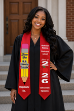 Load image into Gallery viewer, Pre-Designed Educator Graduation Stole – Satin Teacher Appreciation Sash
