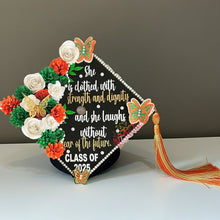 Load image into Gallery viewer, "Custom floral graduation cap topper with personalized decorations for college graduation"