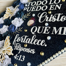 Load image into Gallery viewer, Fully Customized Graduation Cap Topper – Personalized Floral Decorated Cap Gift
