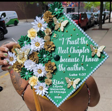 Load image into Gallery viewer, Fully Customized Graduation Cap Topper – Personalized Floral Decorated Cap Gift

