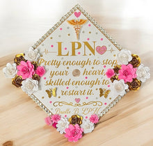 Load image into Gallery viewer, Fully Customized Graduation Cap Topper – Personalized Floral Decorated Cap Gift
